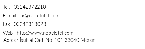 Nobel Hotel telefon numaralar, faks, e-mail, posta adresi ve iletiim bilgileri